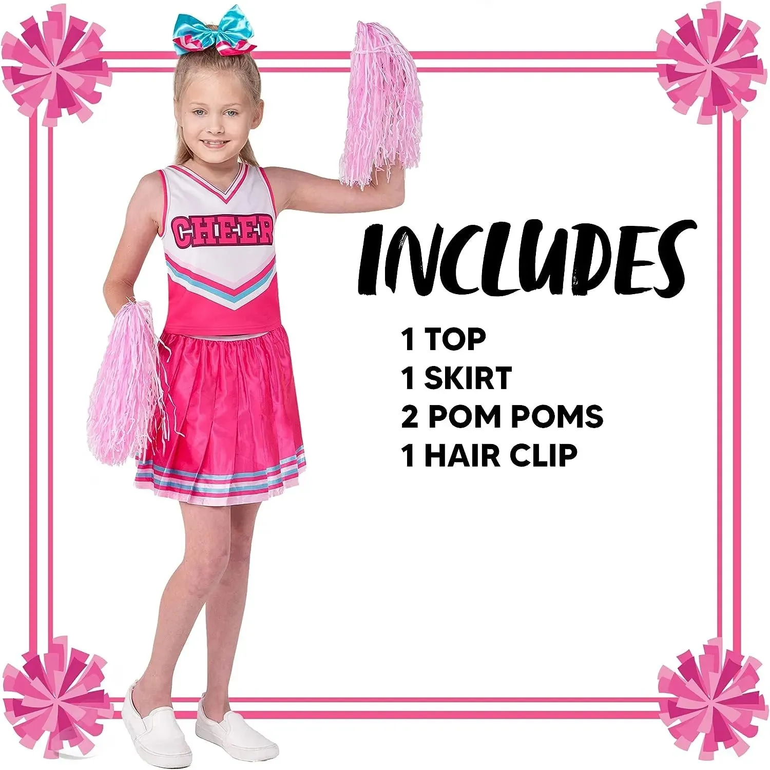 Girl Pink Cheerleader Halloween Costume with Accessories