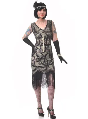 Glam Olive and Black Sequin Womens 1920s Costume