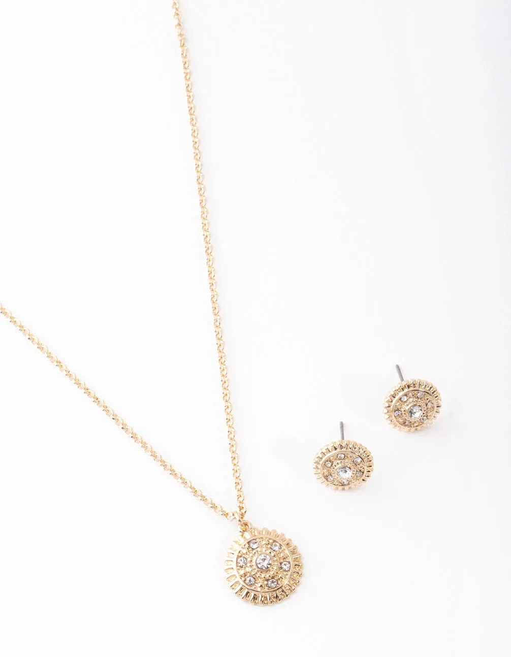 Gold Diamante Textured Necklace & Earring Set