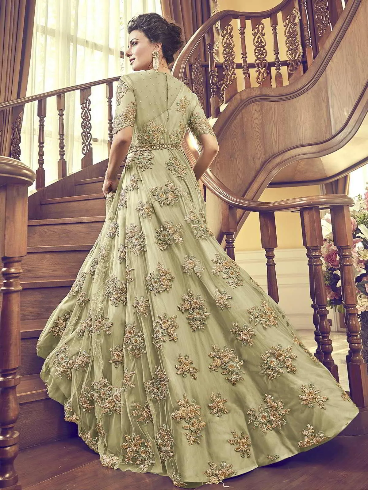 Green Embroidered Designer Bridal Anarkali Suit