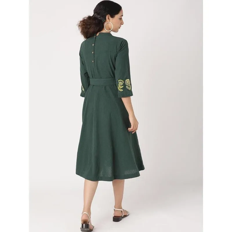 Green Embroidered Women Dress