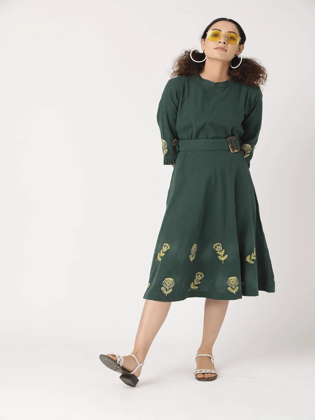 Green Embroidered Women Dress