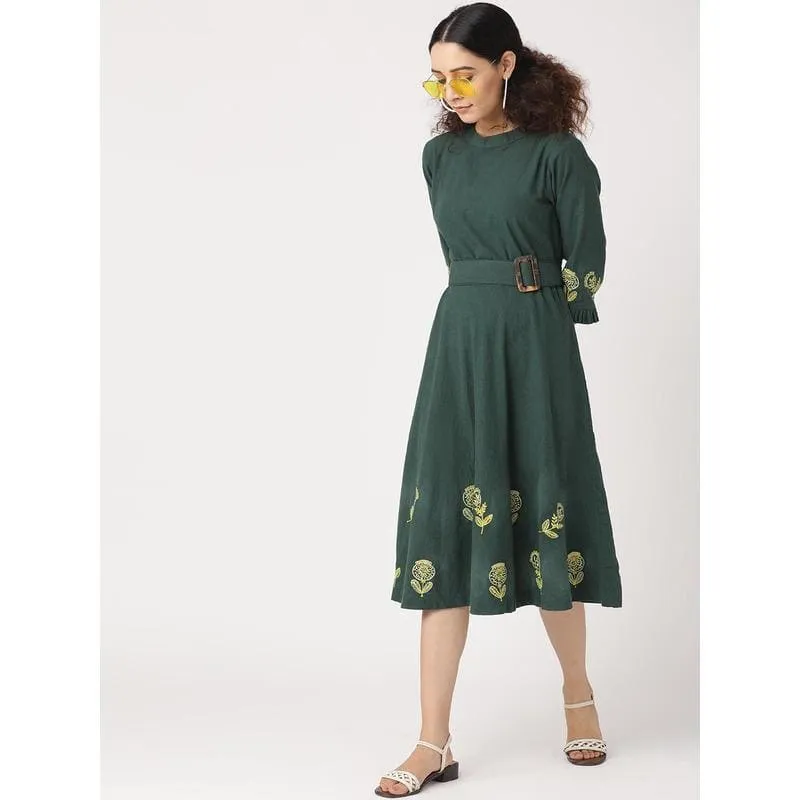 Green Embroidered Women Dress