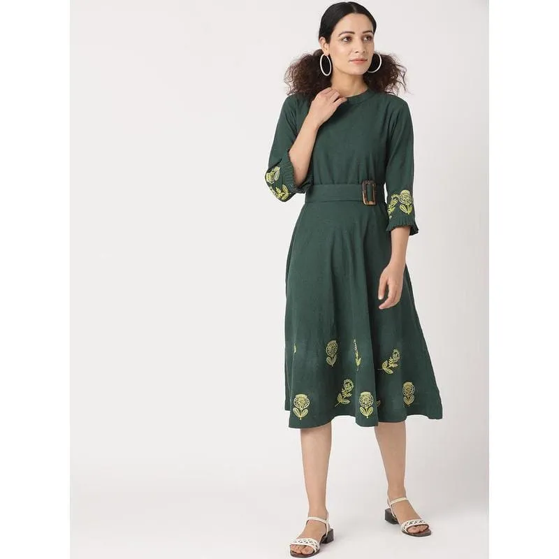 Green Embroidered Women Dress