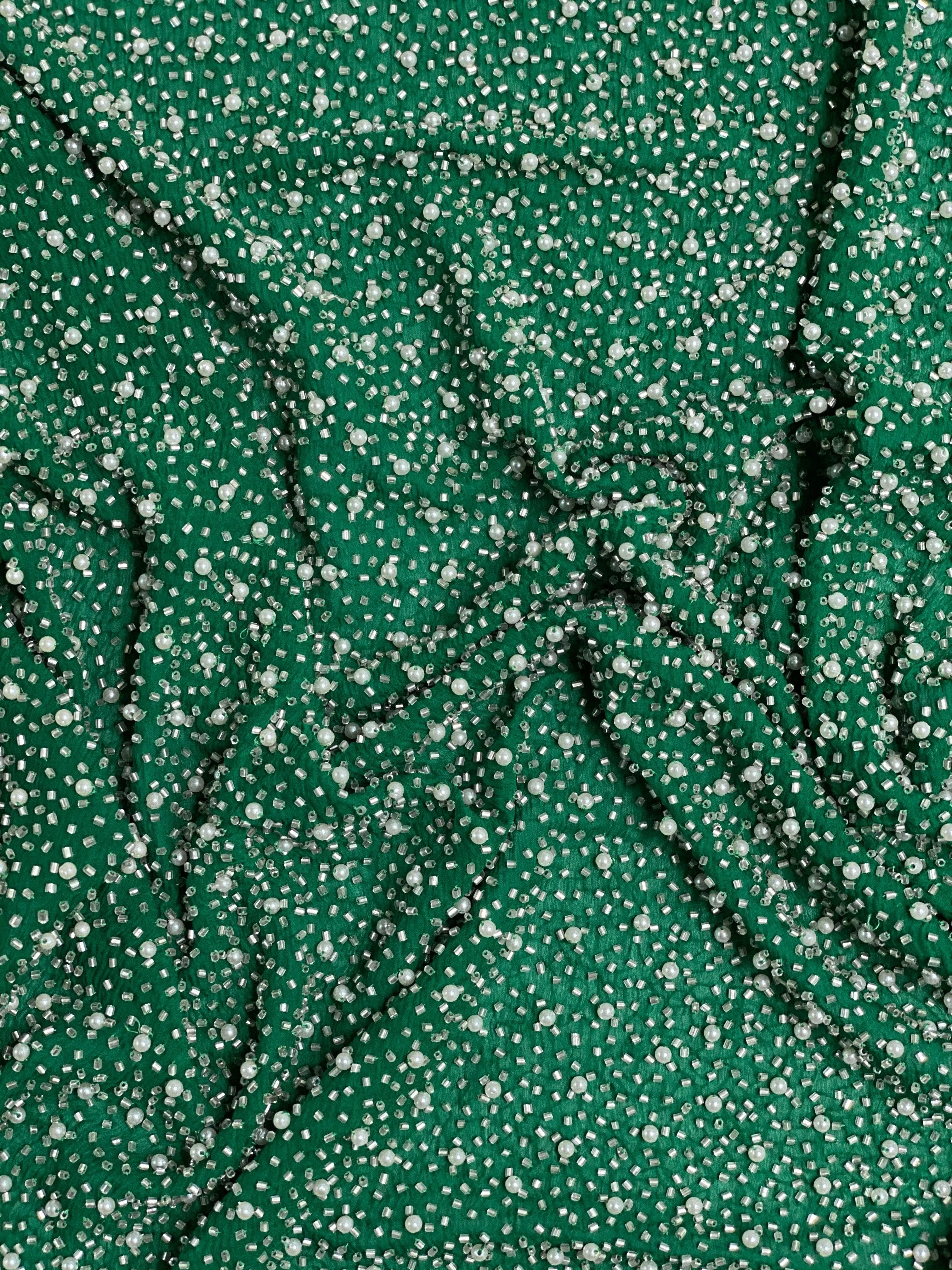 Green Sequin & Beads On Silk Chiffon JEC-011-13 Fabric