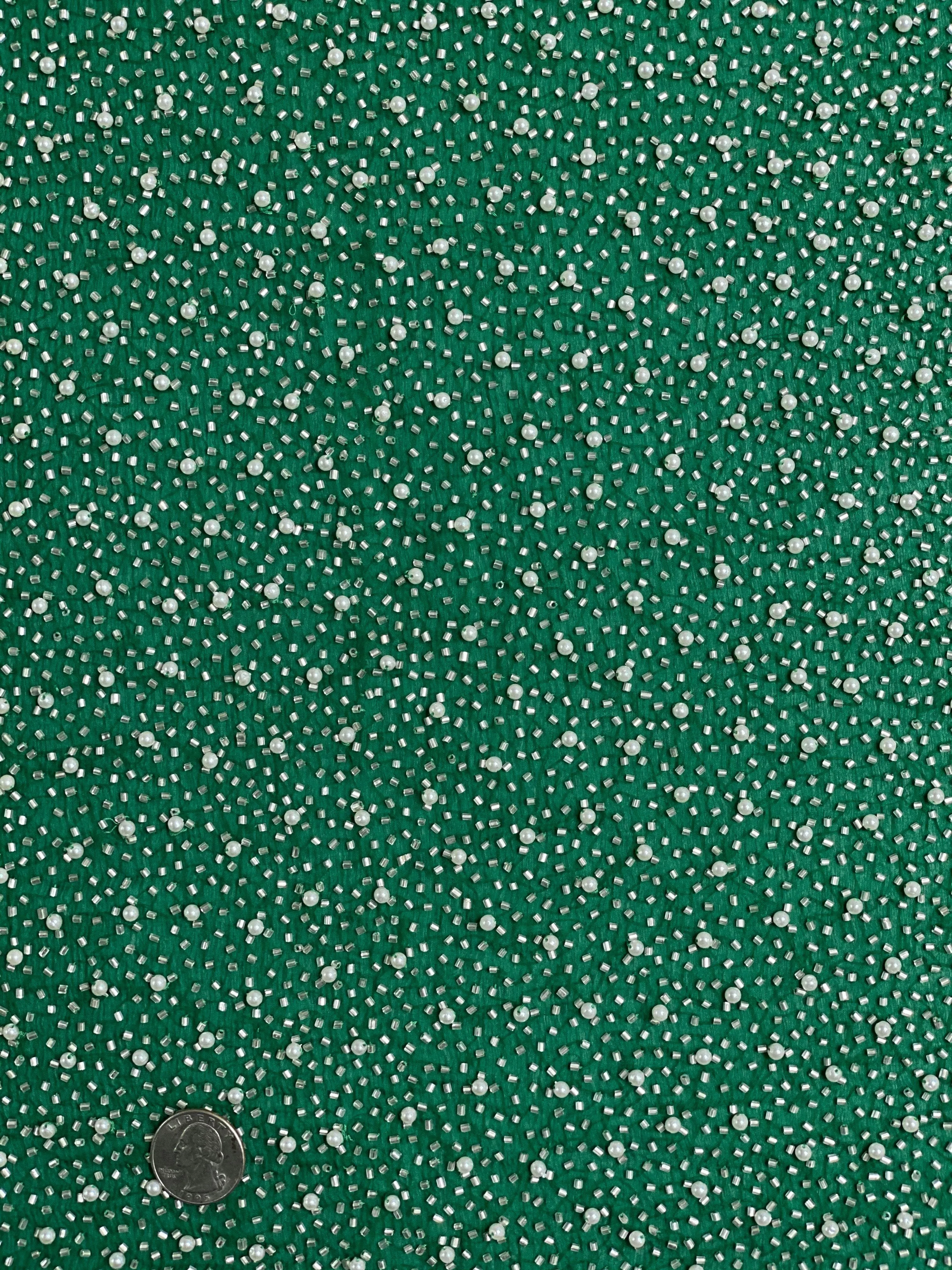 Green Sequin & Beads On Silk Chiffon JEC-011-13 Fabric