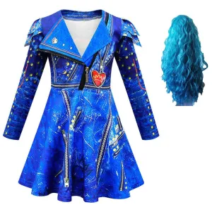 Halloween cosplay costumes Girls' fashionable printed lapel long sleeved dress Magical Art Style Children's Dress Carnival Birthday Banquet Stage Performance Dress