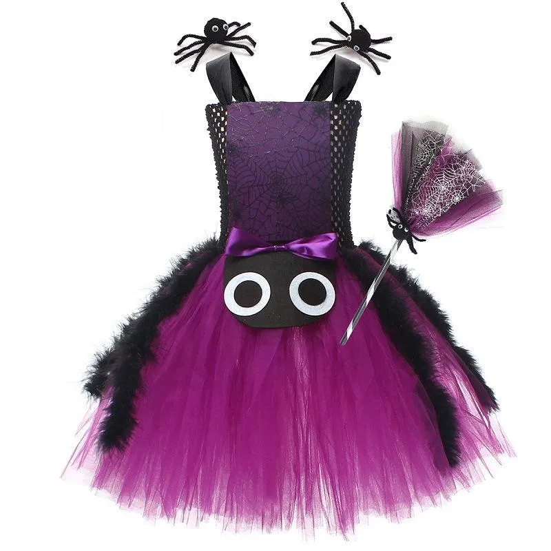 Halloween cosplay costumes Girl's lace mesh princess dress Fluffy Tulle Princess Dress Mystical Fairy Purple Dress Halloween Carnival Stage Performance Dress