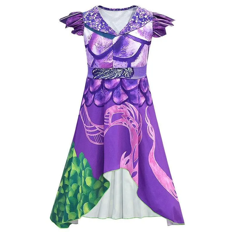 Halloween cosplay costumes Girl's printed small flying sleeve casual skirt Colorful Enchanted Princess Dress Halloween movie cosplay dress