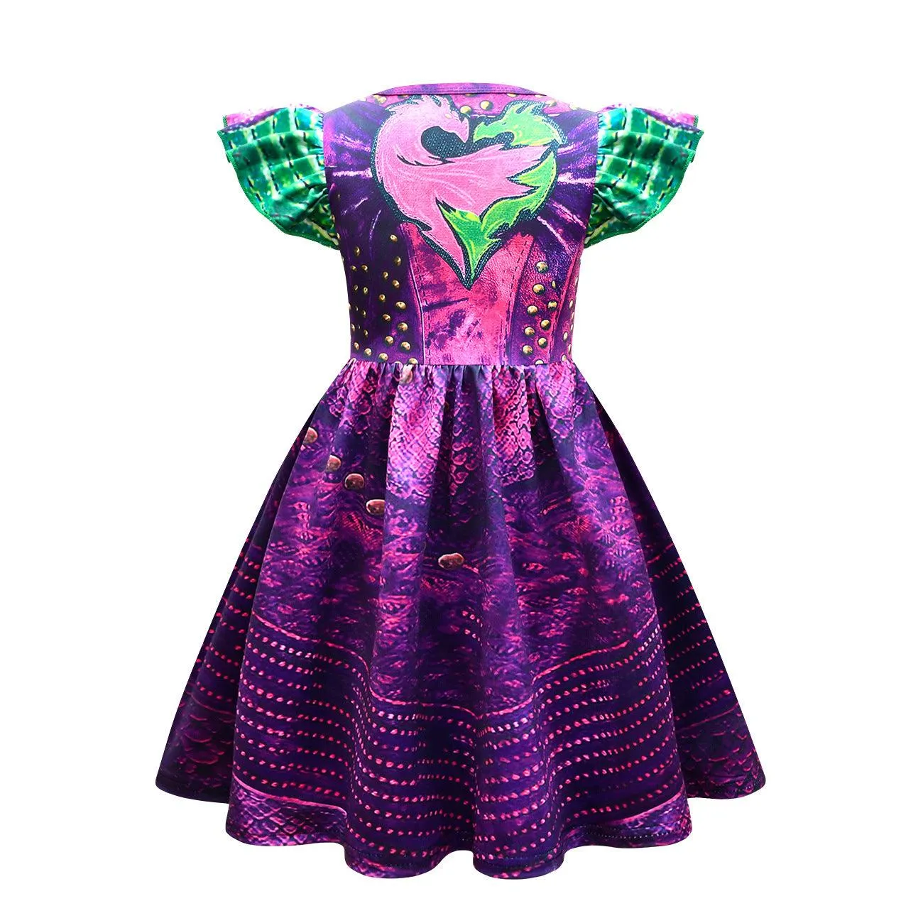 Halloween party children's cosplay movie character costume girl princess dress purple small flying sleeves printed dress stage performance cosplay queen dress