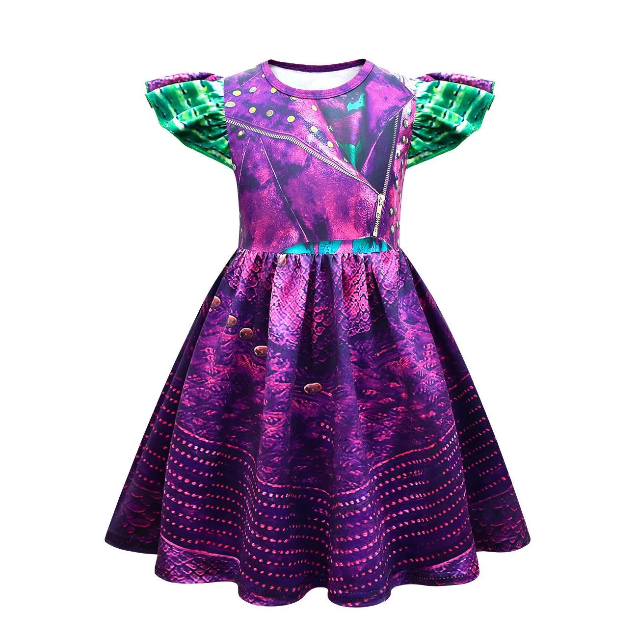 Halloween party children's cosplay movie character costume girl princess dress purple small flying sleeves printed dress stage performance cosplay queen dress