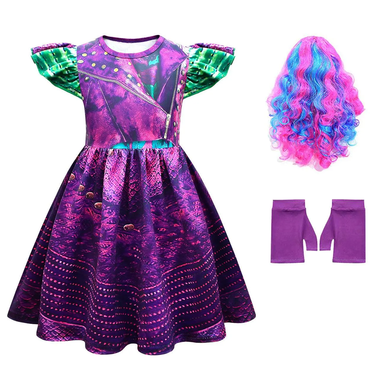 Halloween party children's cosplay movie character costume girl princess dress purple small flying sleeves printed dress stage performance cosplay queen dress