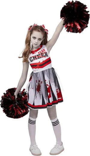 Halloween Zombie Cheerleader Costume for Girls, Red White