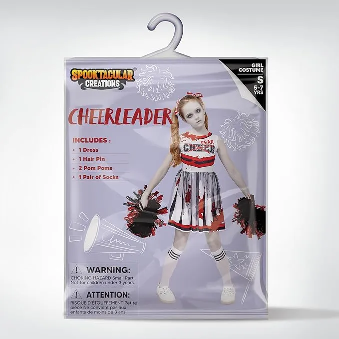 Halloween Zombie Cheerleader Costume for Girls, Red White