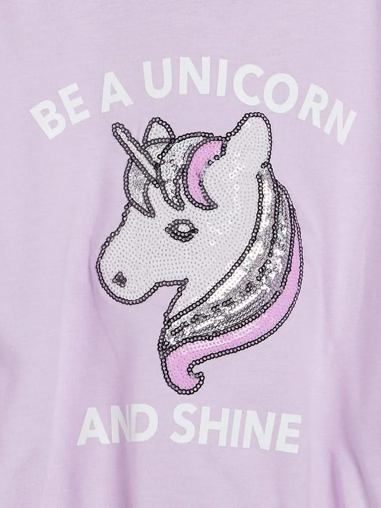 HOP Kids Lilac Unicorn Print Hooded Twinkle Top