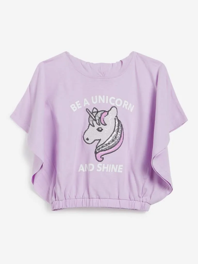 HOP Kids Lilac Unicorn Print Hooded Twinkle Top