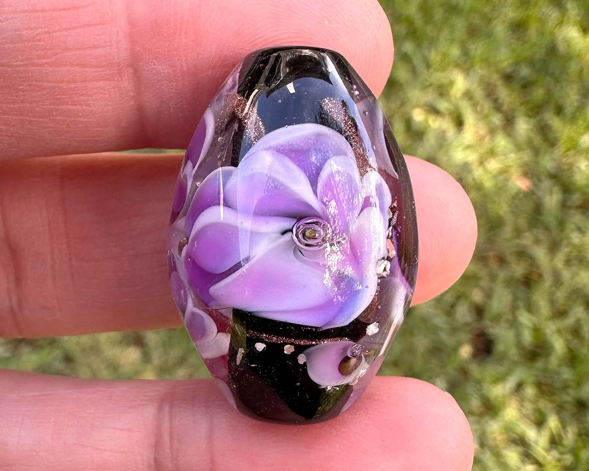 Majestic Purple Floral Lampwork Focal Bead SRA