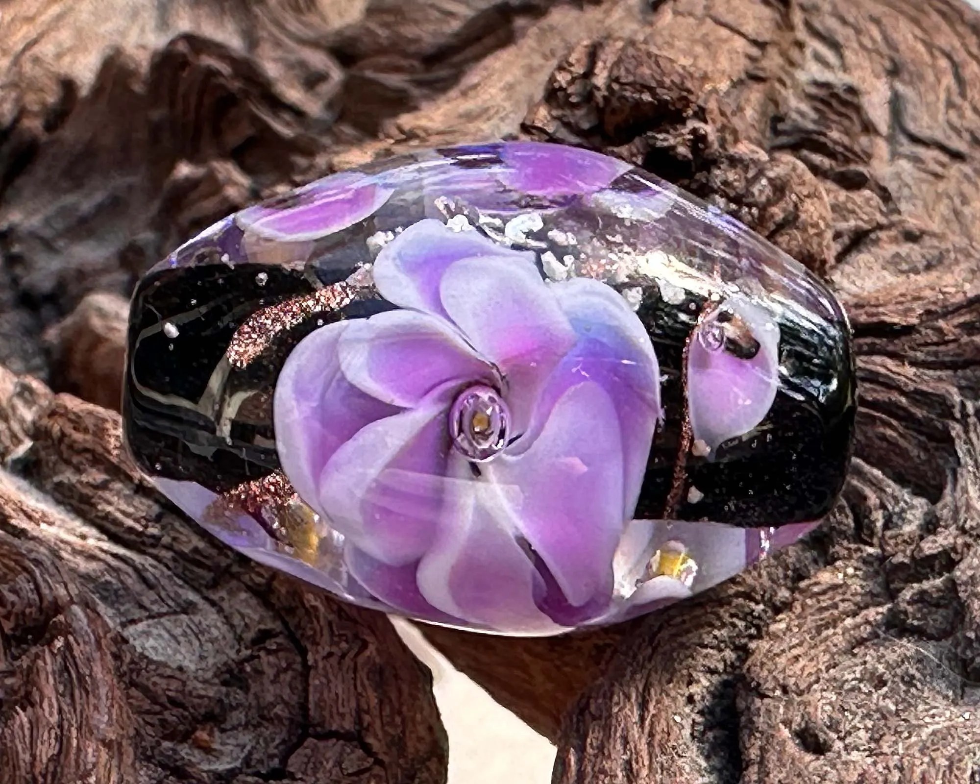 Majestic Purple Floral Lampwork Focal Bead SRA