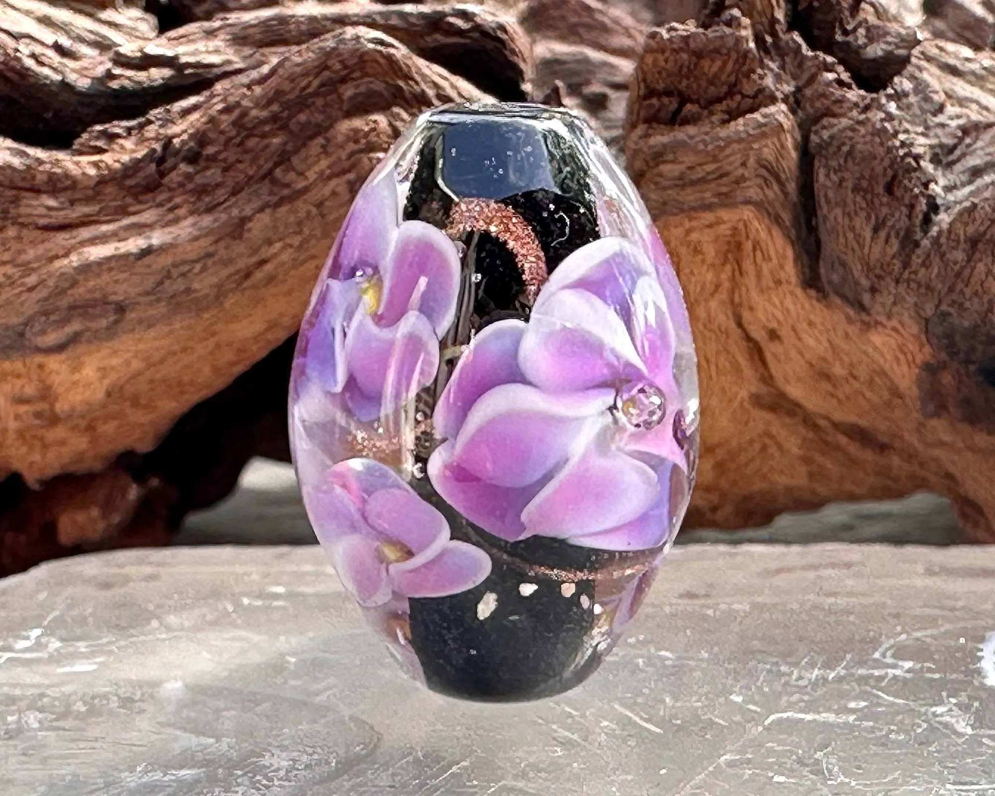 Majestic Purple Floral Lampwork Focal Bead SRA