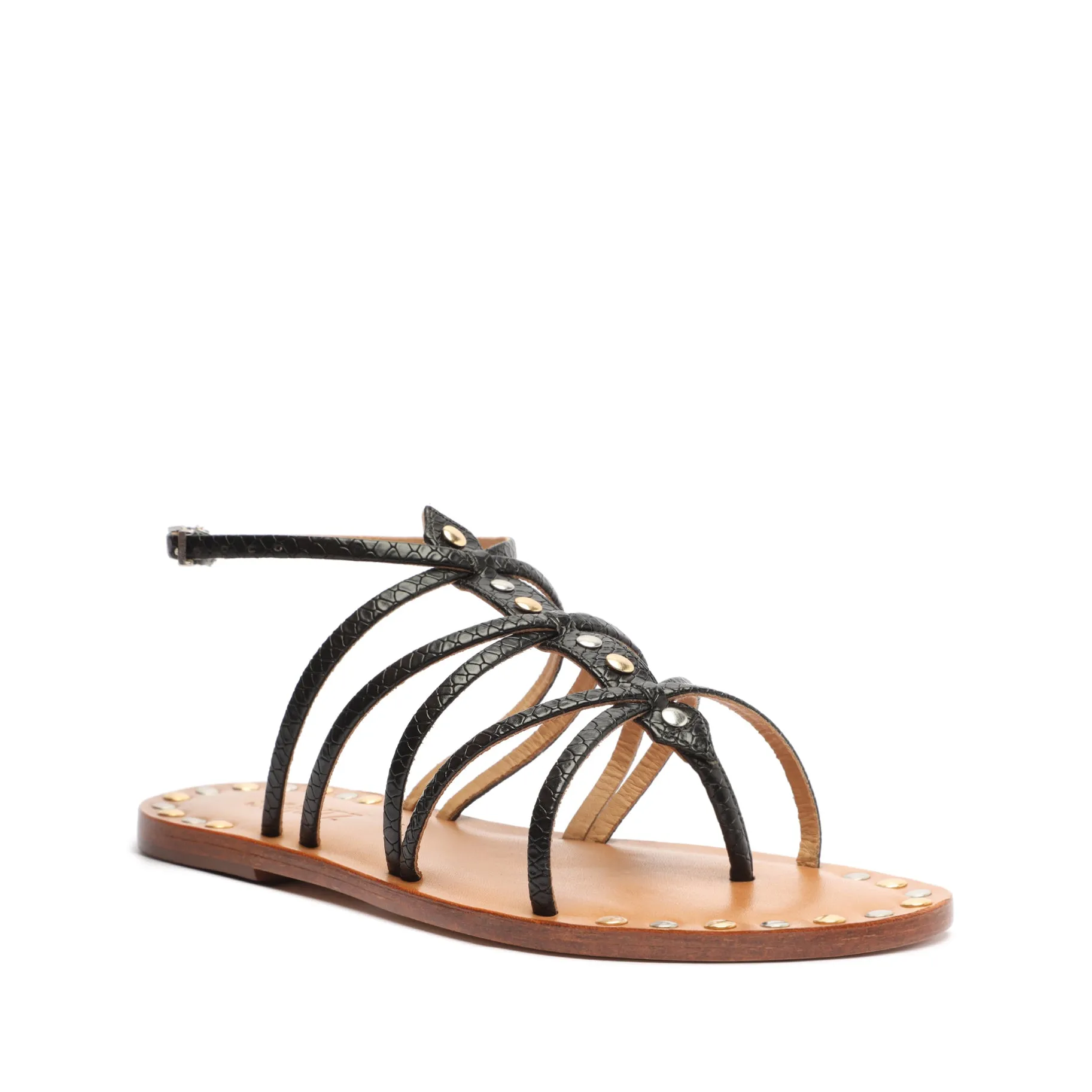 Malaya Casual Snake-Embossed Leather Sandal