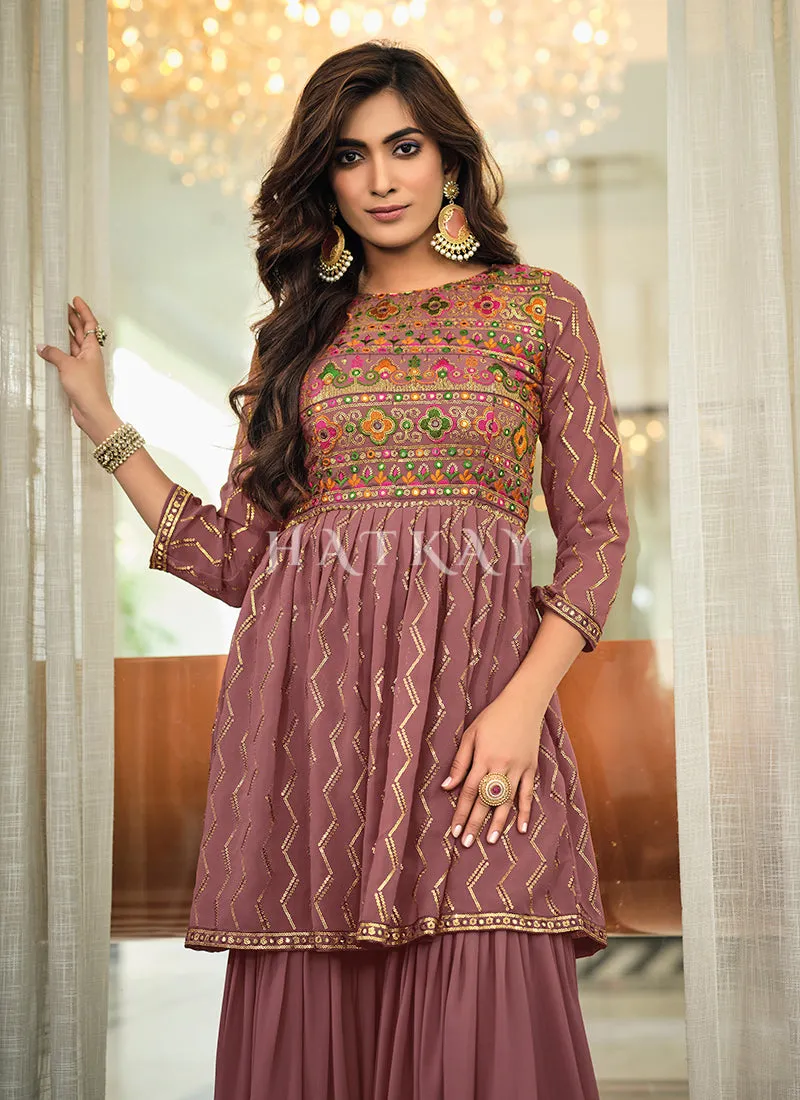 Mauve Purple Multi Embroidered Gharara Suit