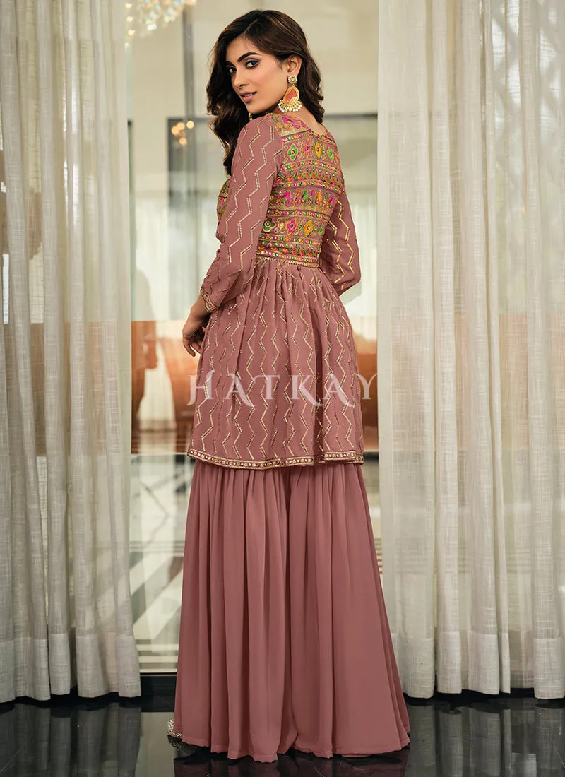 Mauve Purple Multi Embroidered Gharara Suit