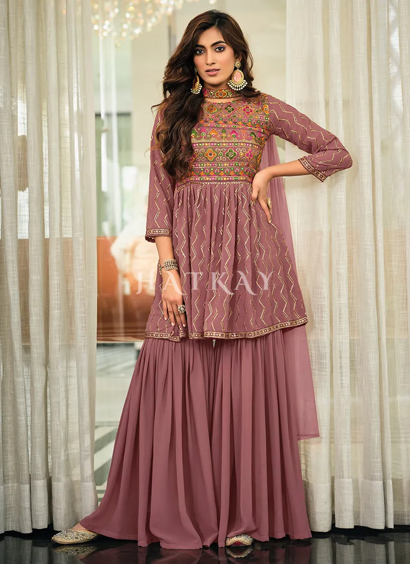 Mauve Purple Multi Embroidered Gharara Suit