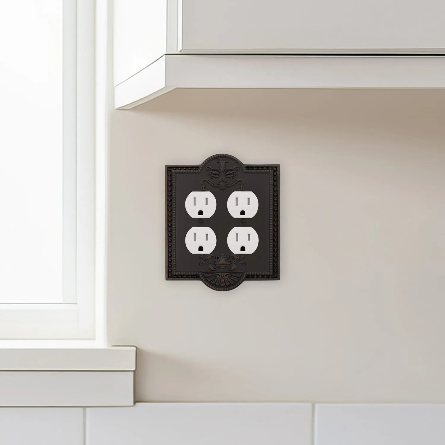 Meadows Switch Plate with Double Outlet in Timeless Bronze