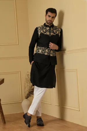 Men's Floral Embroidered Nehru Jacket - Hilo Design