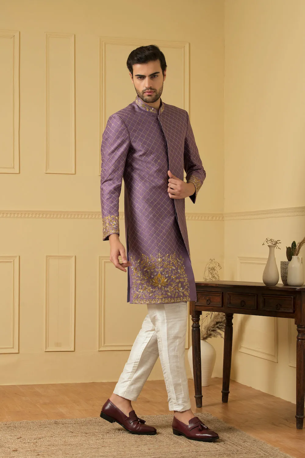 Men's Majestic Purple Marvel Sherwani - Hilo Design