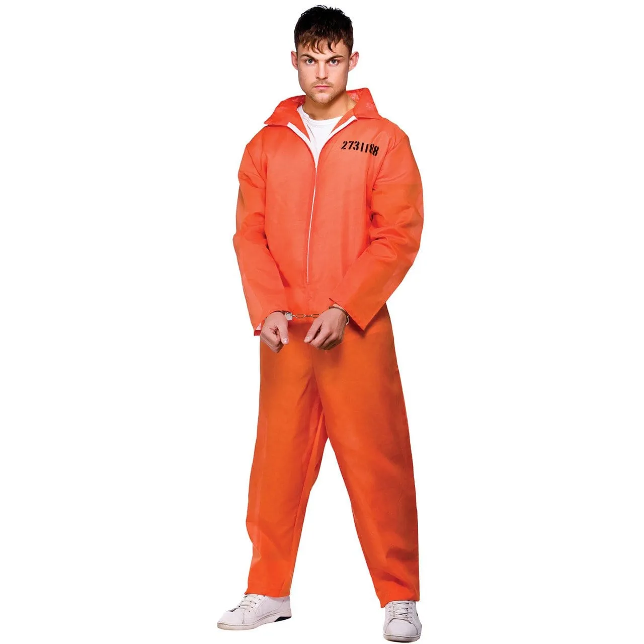 Mens Orange Convict Jumpsuit Fancy Dress Halloween