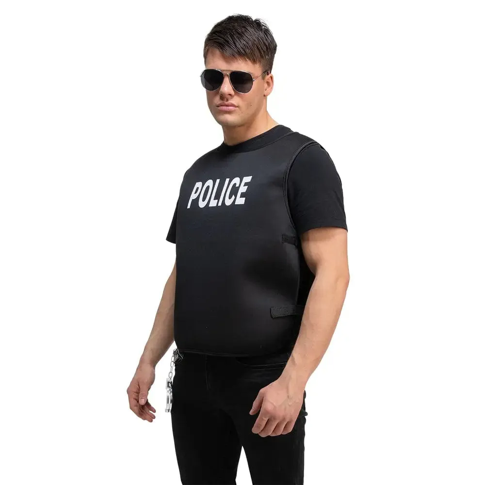 Mens Police Vest Black Body Armour Printed Both Sides One Size