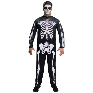 Mens Skeleton Jumpsuit Printed Bones Halloween Fancy Dress One Size