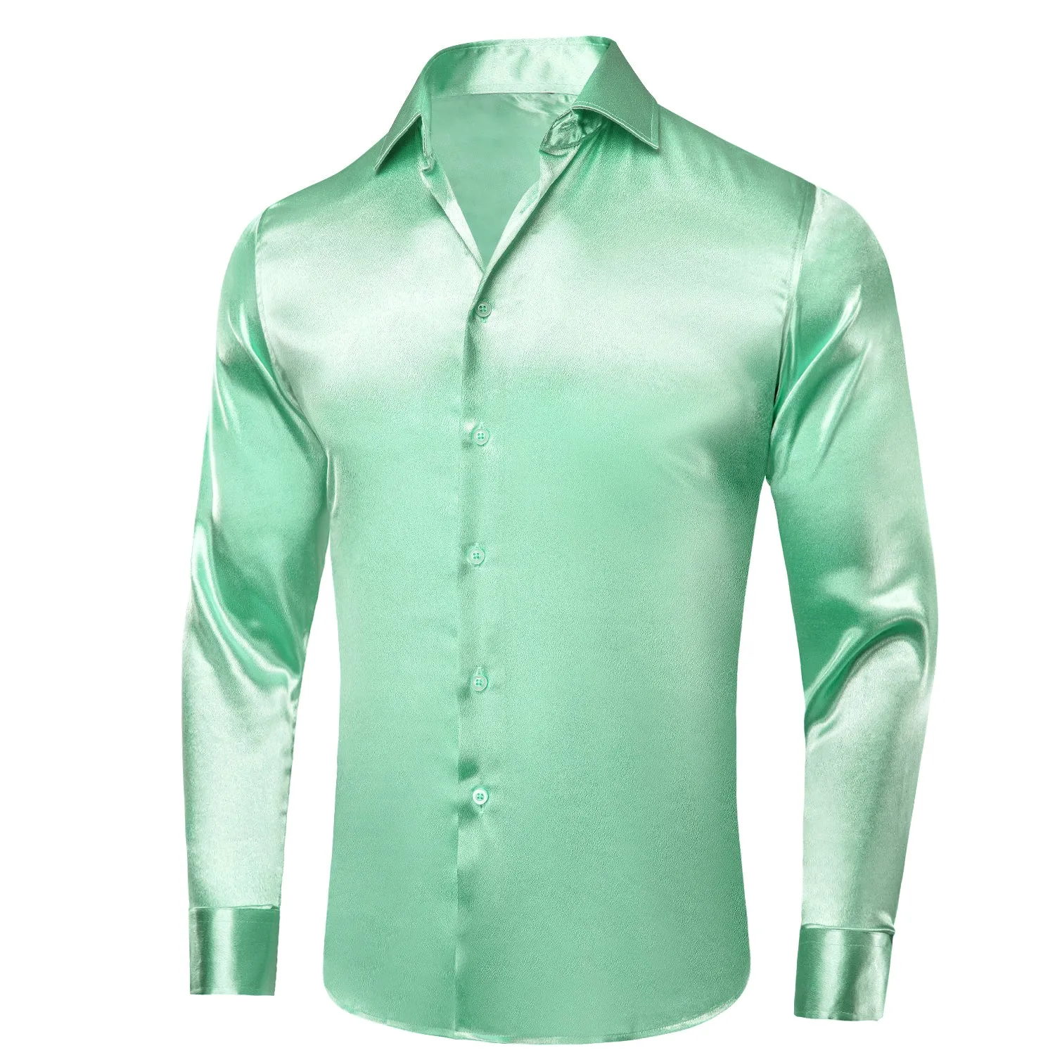 Mint Green Satin Silk Men's Long Sleeve Shirt