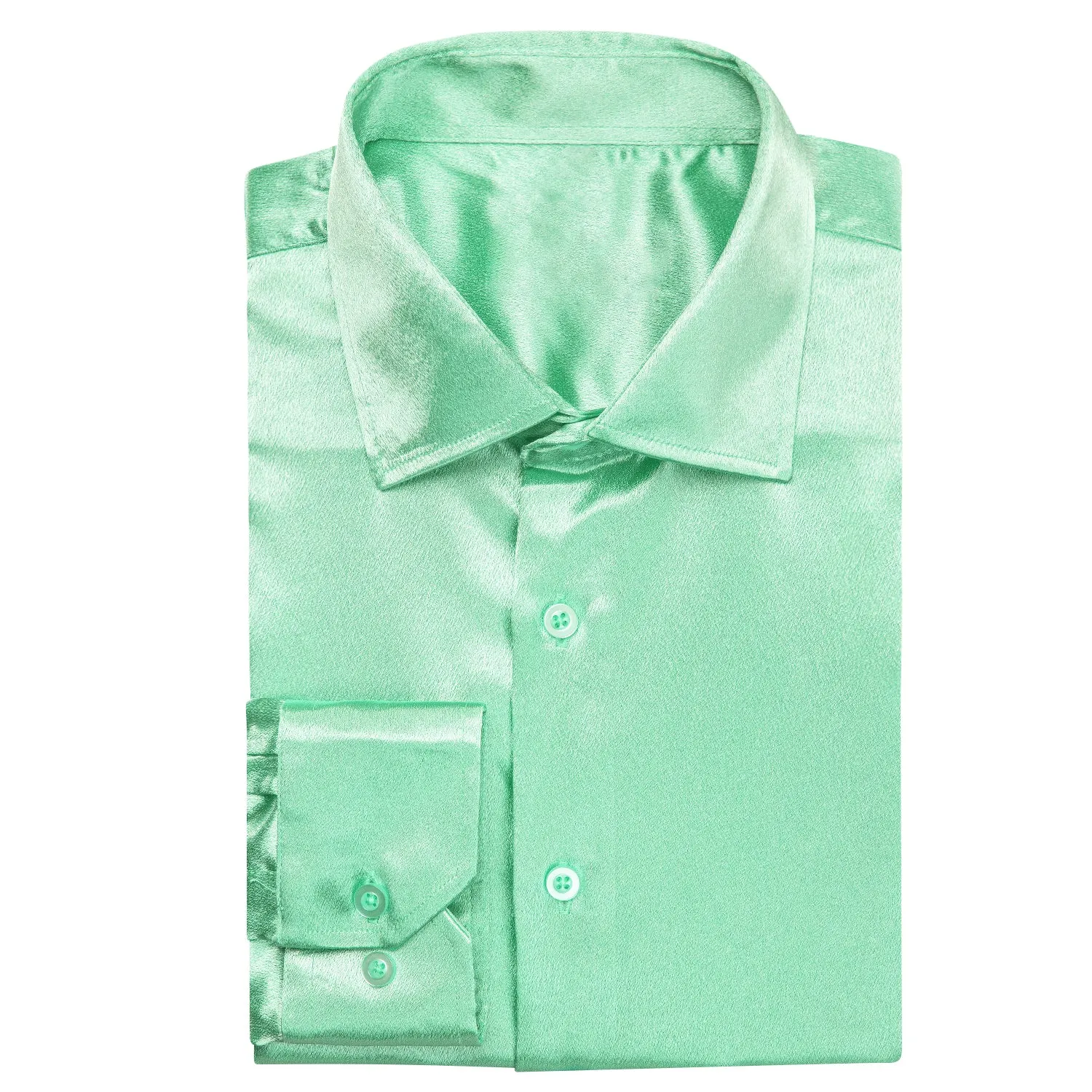 Mint Green Satin Silk Men's Long Sleeve Shirt