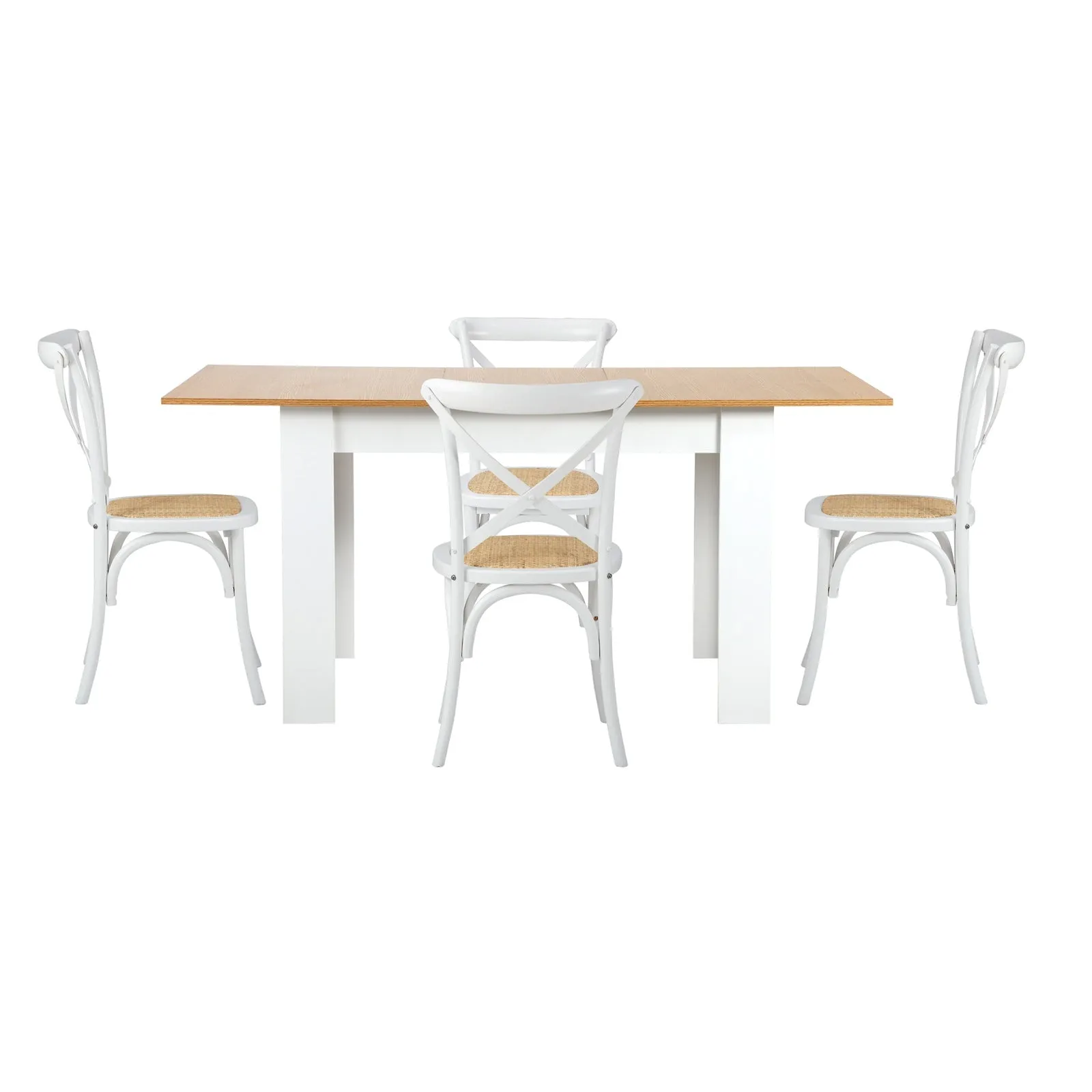 Oikiture 160cm Extendable Dining Table with 4PCS Dining Chairs Crossback White