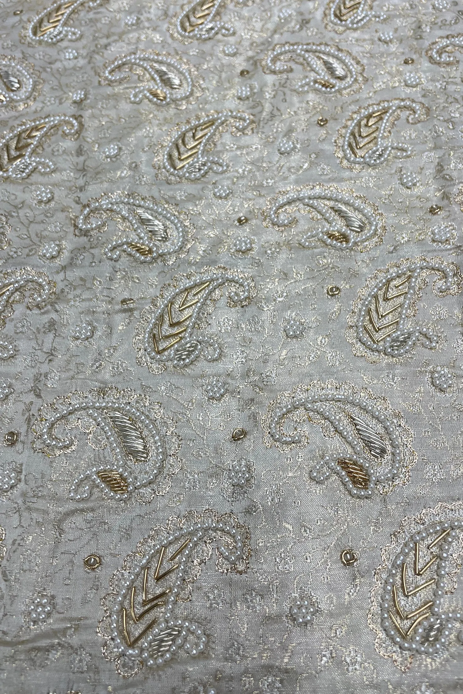 Paisley on Ivory with White Micro Pearls