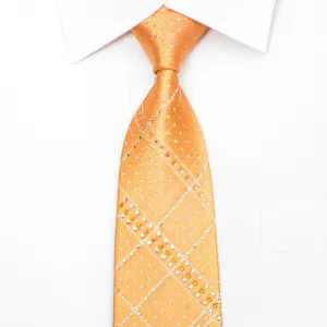 Pierre Cardin Men's Silk Rhinestone Necktie Silver Dots On Orange With Sparkles