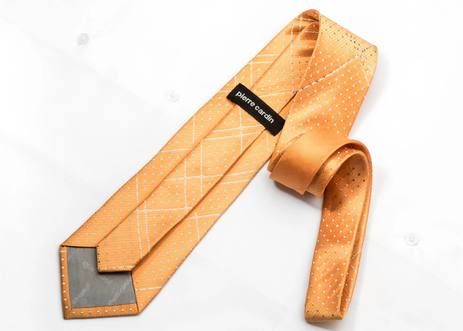 Pierre Cardin Men's Silk Rhinestone Necktie Silver Dots On Orange With Sparkles