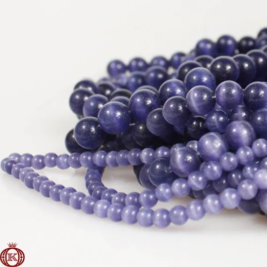 Purple Cats Eye Beads Smooth Round