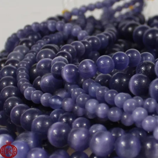 Purple Cats Eye Beads Smooth Round