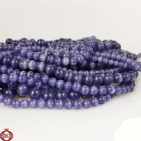 Purple Cats Eye Beads Smooth Round