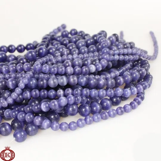 Purple Cats Eye Beads Smooth Round