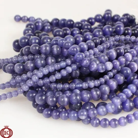 Purple Cats Eye Beads Smooth Round