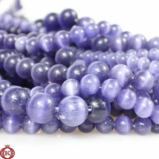 Purple Cats Eye Beads Smooth Round