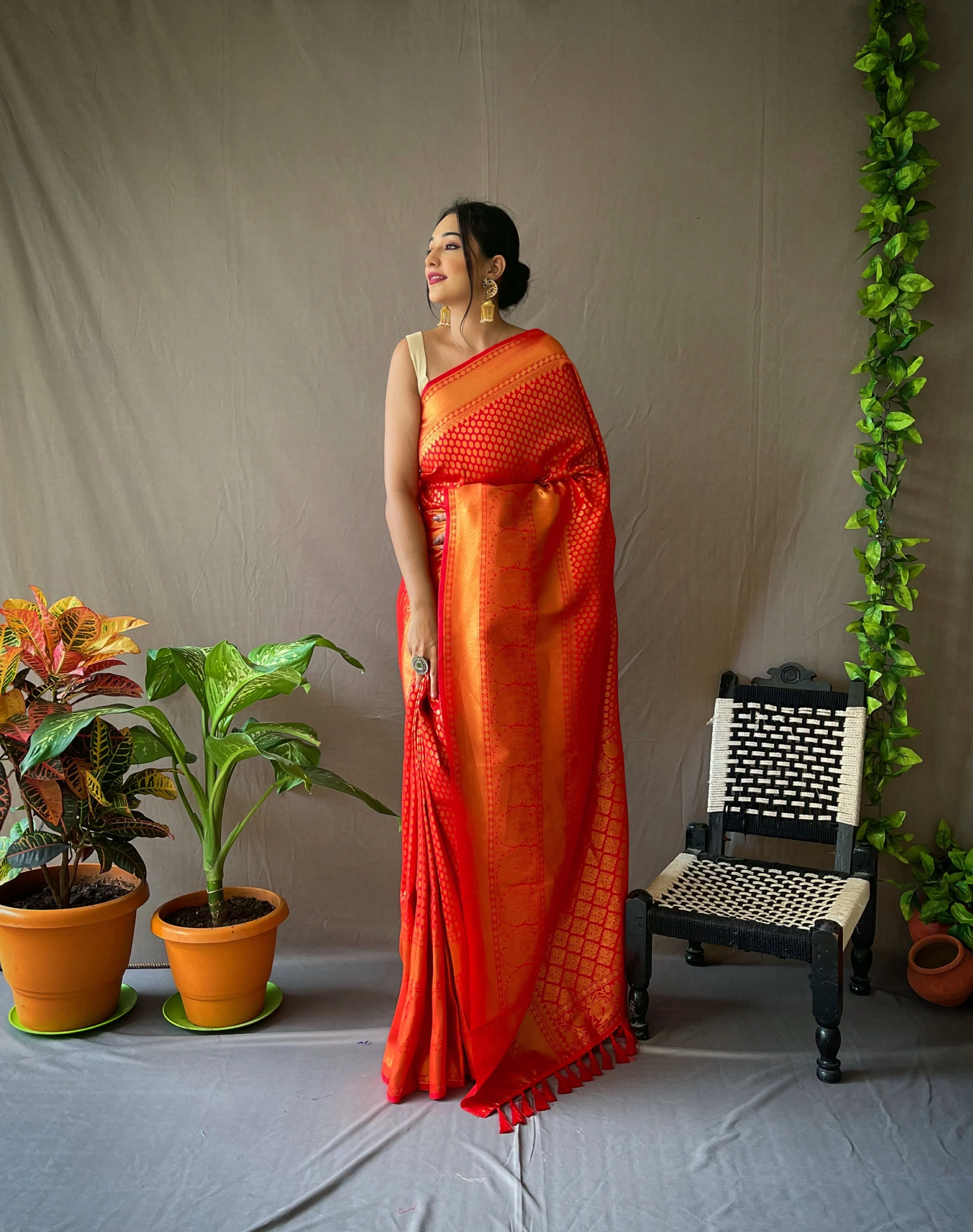 Red Saree in Pure Kanjeevaram Silk for women