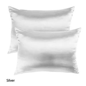 Royal Comfort Mulberry Soft Silk Hypoallergenic Pillowcase Twin Pack 51 x 76cm - Silver