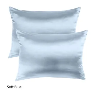 Royal Comfort Mulberry Soft Silk Hypoallergenic Pillowcase Twin Pack 51 x 76cm - Soft Blue