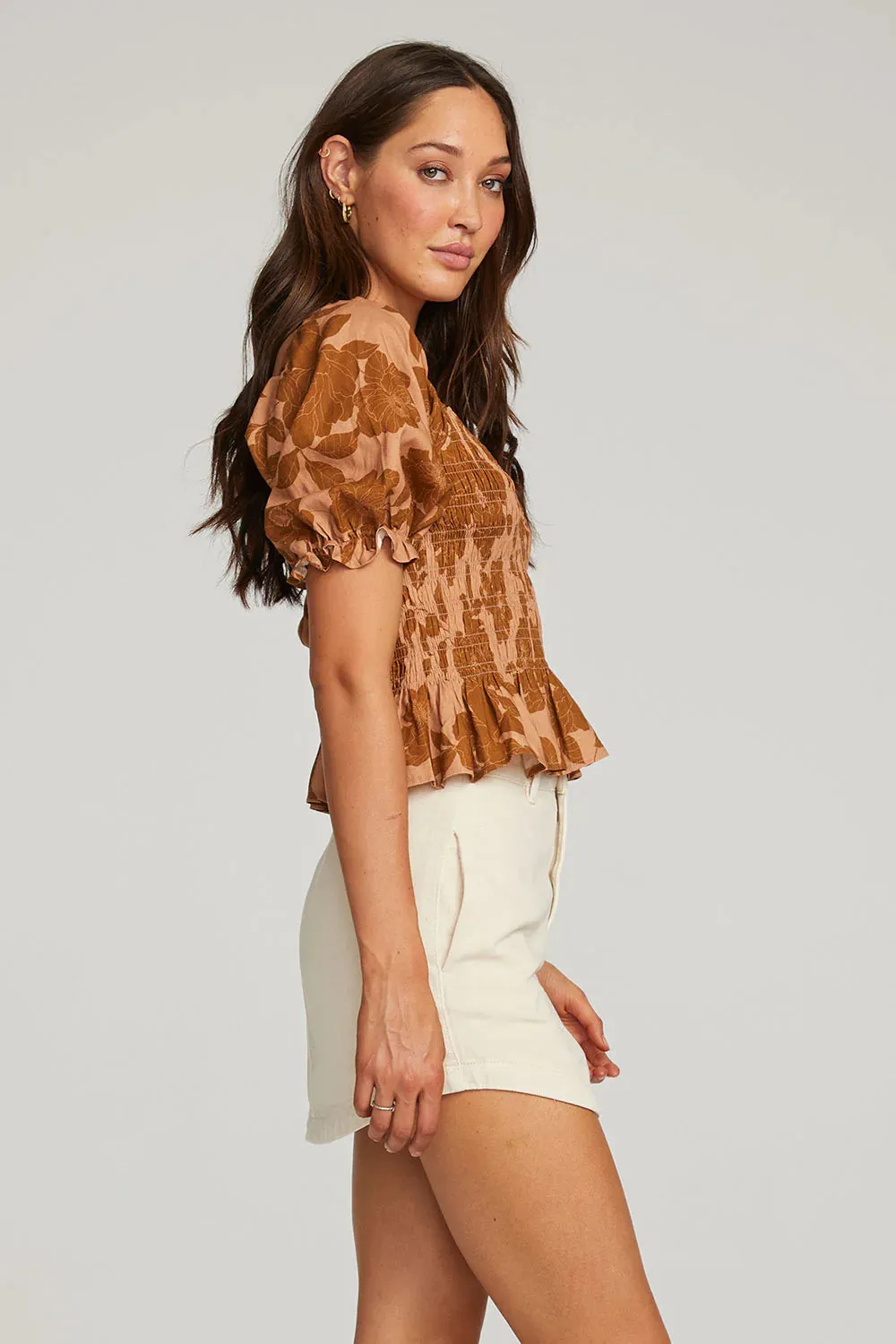 SAL Leelee Puff Sleeve Top in Rosewood