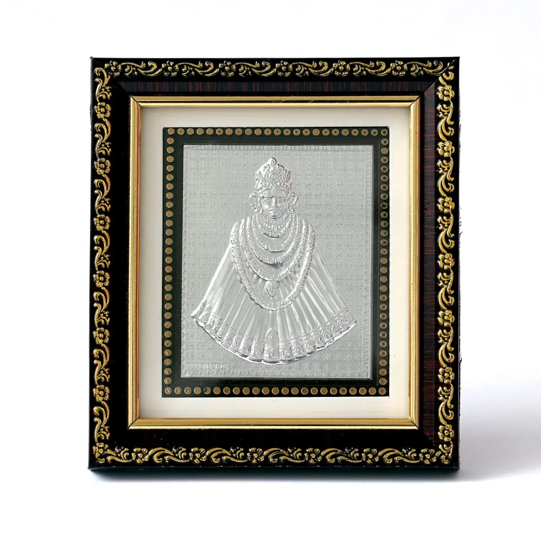 Sandhya Craft 999 Pure Silver Shyam Baba Frame for Home, Office, Pooja Room/Khatu Shyam, Barbarik, Teen Ban Dhari, Hare Ka Sahara, Khatu Wala, Jai Shree Shyam/Dimensions (5 * 5.5 Inch)